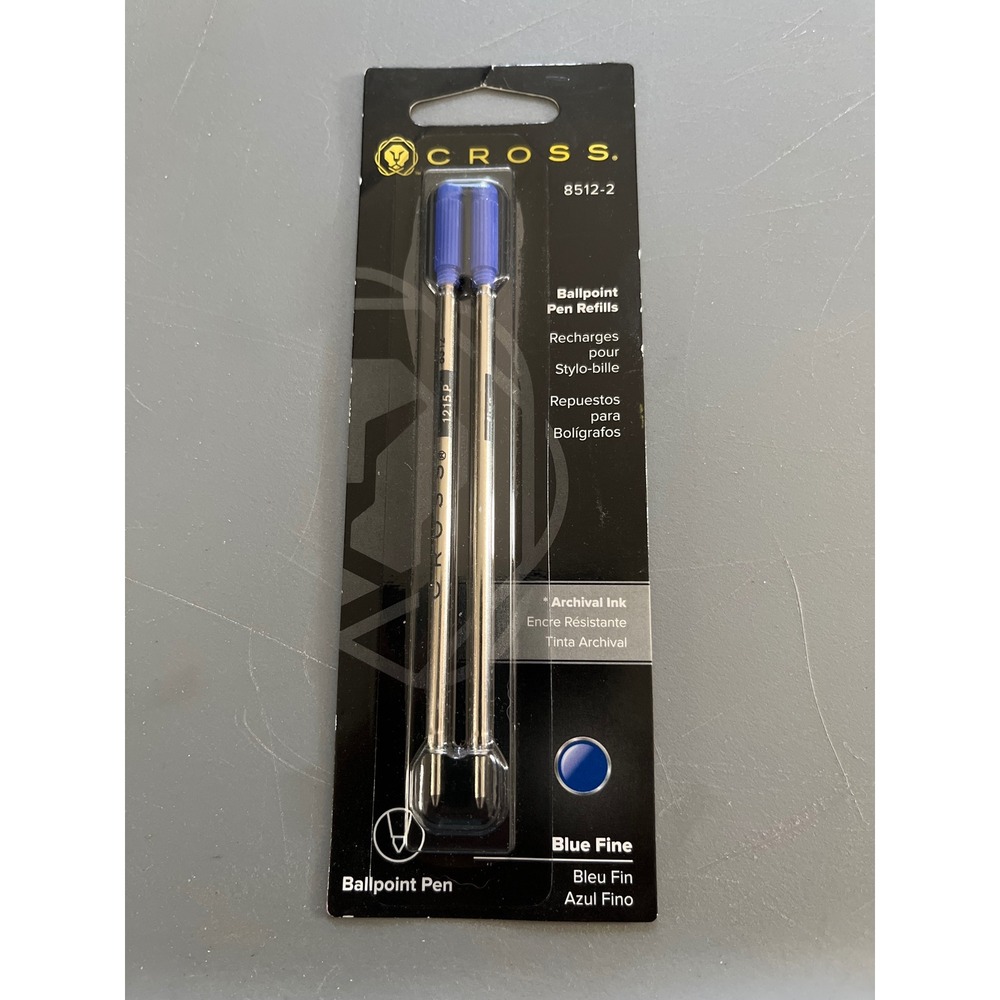 Cross 8512-2 Ballpoint Pen Refills Blue Fine 2-Pack Archival Ink New